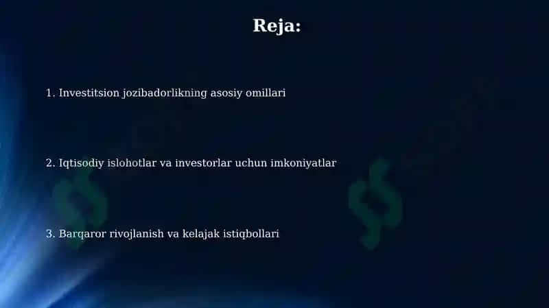 Investitsiya jozibadorligining oshishi 2