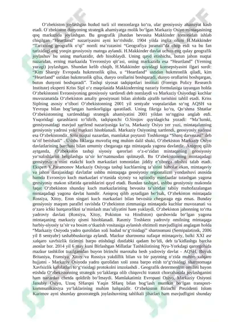 Mustaqil ish. Mavzu: Geografik determinizm. 2