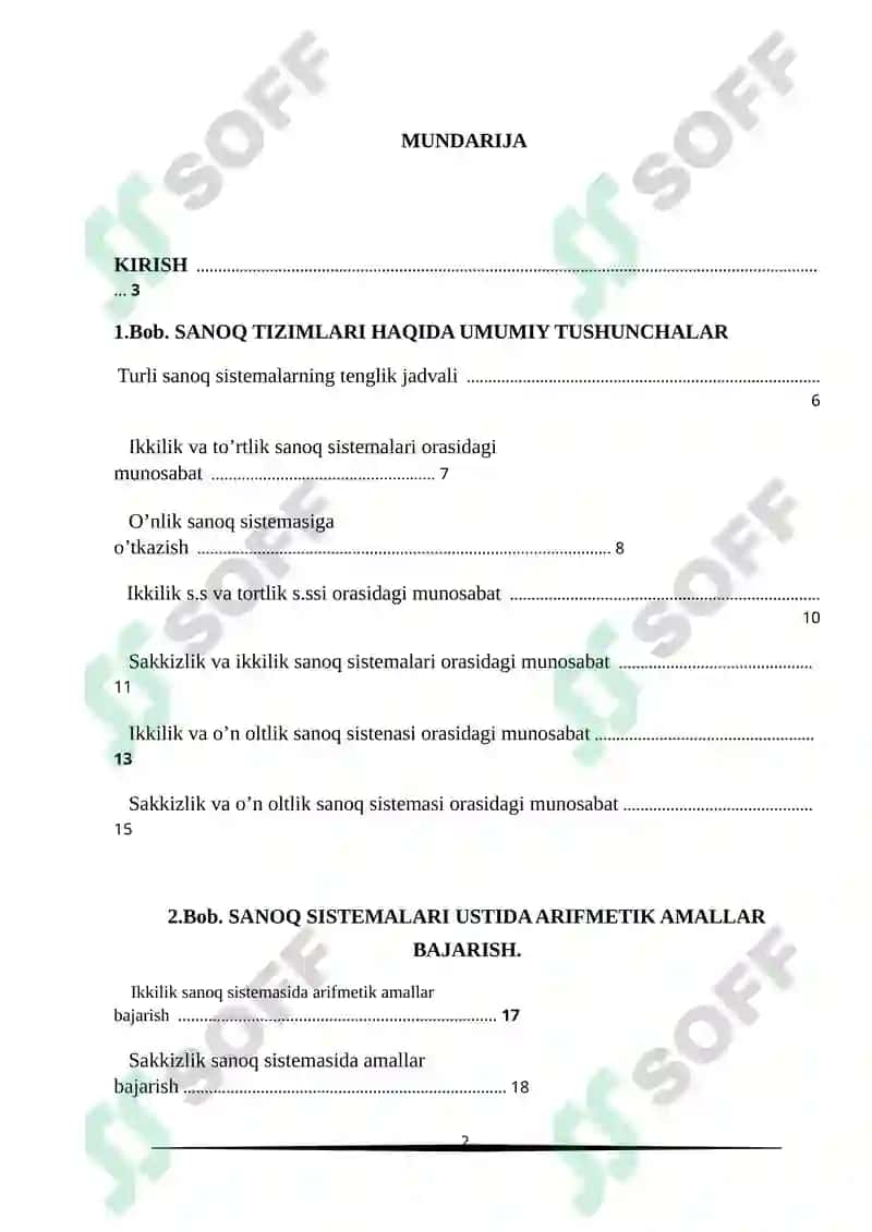 Turli sanoq sistemalarida arifmetik amallar bajarish: qo‘shish, ayirish, ko‘paytirish va bo‘lish. 2
