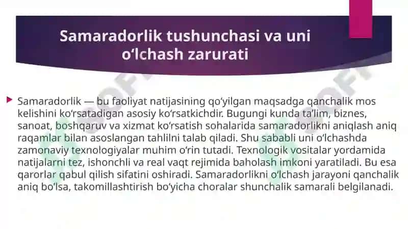 Samaradorlikni o‘lchashda texnologiyalarning o‘rni 2