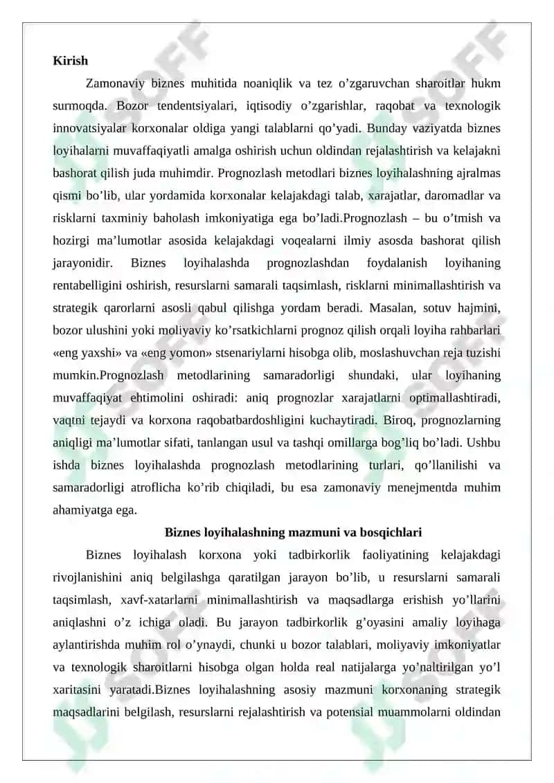Prognozlash metodlari biznes loyihalash 2