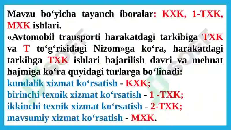 “B” va “C” toifadagi avtotransport vositalarigatexnikxizmatko‘rsatish 2