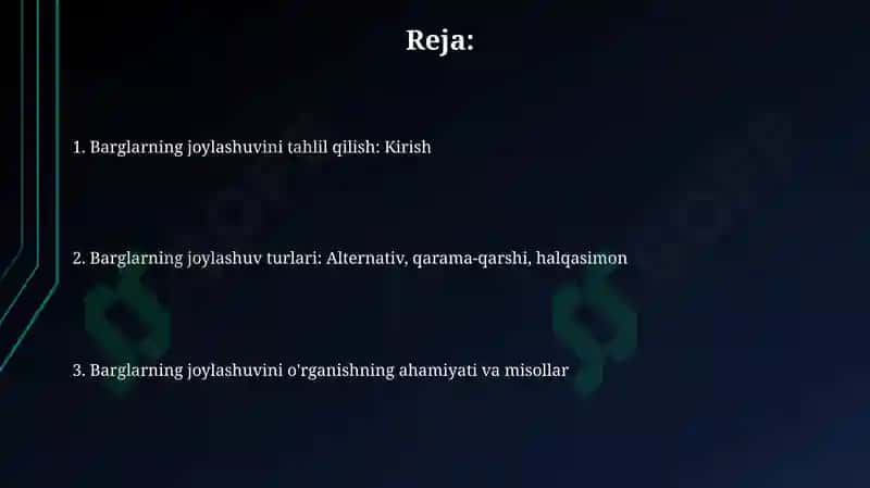 Oʻsimliklarning bargjoylashishini(navbatma-navbat,qarama-qarshi,toʻpgul)tahlilqilish 2