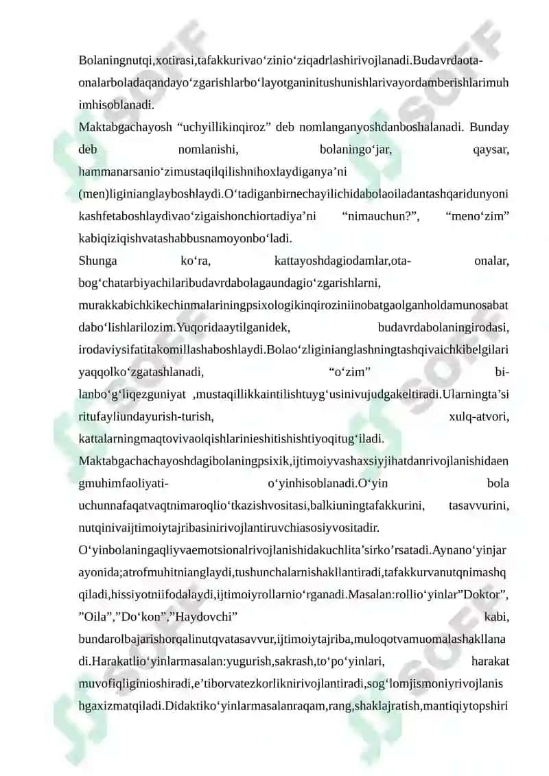 Maktabgacha yoshdagi bolalar psixikasini rivojlanishi va uning psixodiagnostik xususiyatlarini o’rganish 2