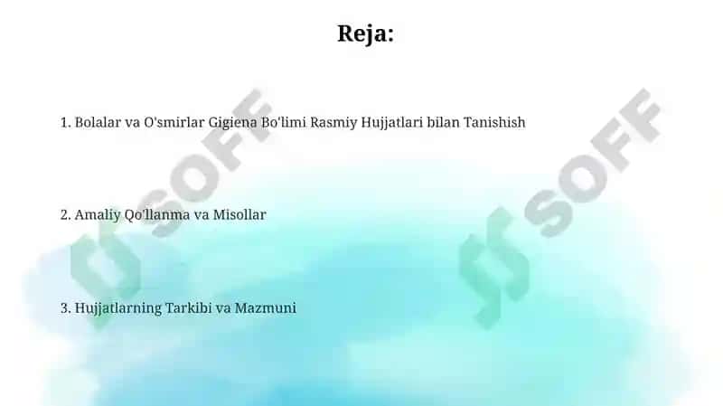 Bolalar va O'smirlar Gigiena Bo'limi Rasmiy Hujjatlari 2