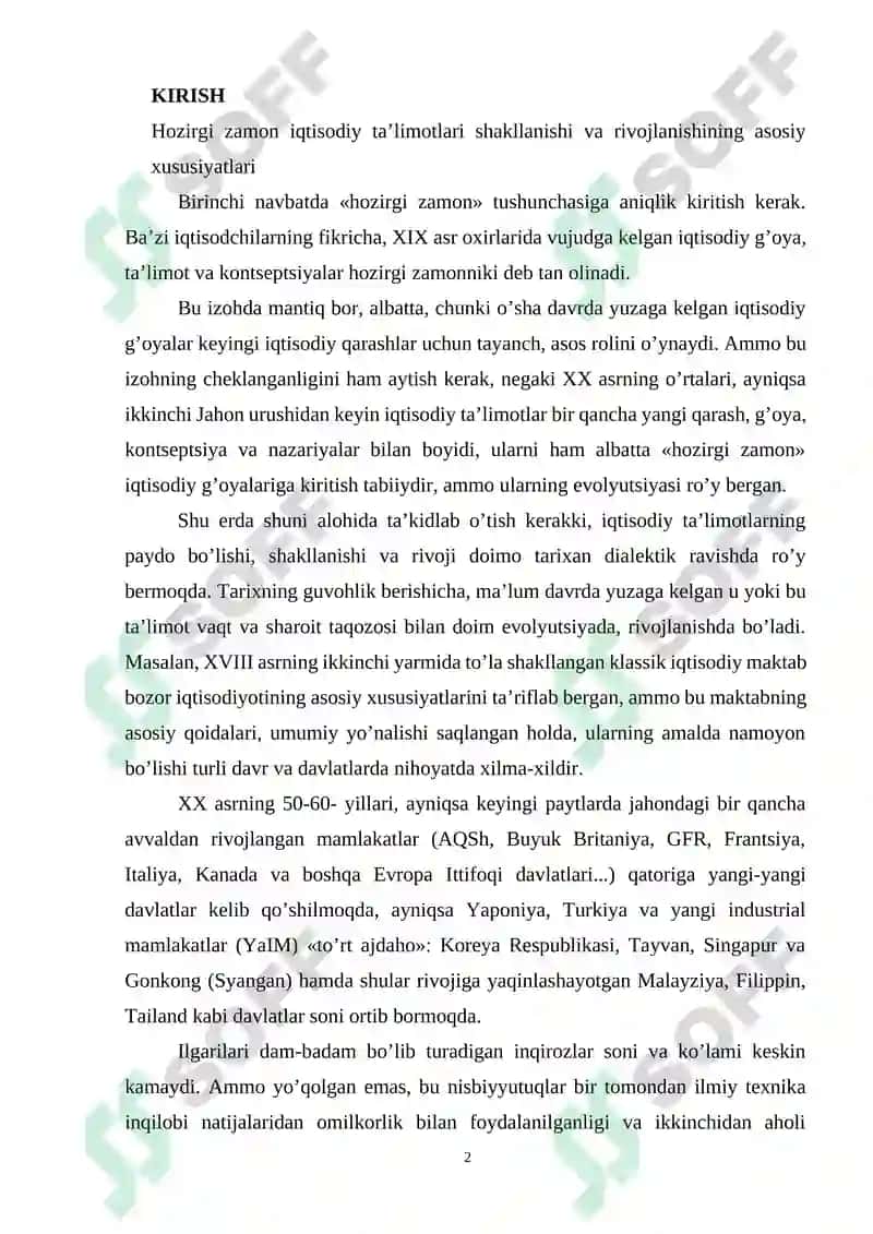 Hozirgi zamon iqtisodiy ta’limotlarining asosiy yo‘nalishlari 2