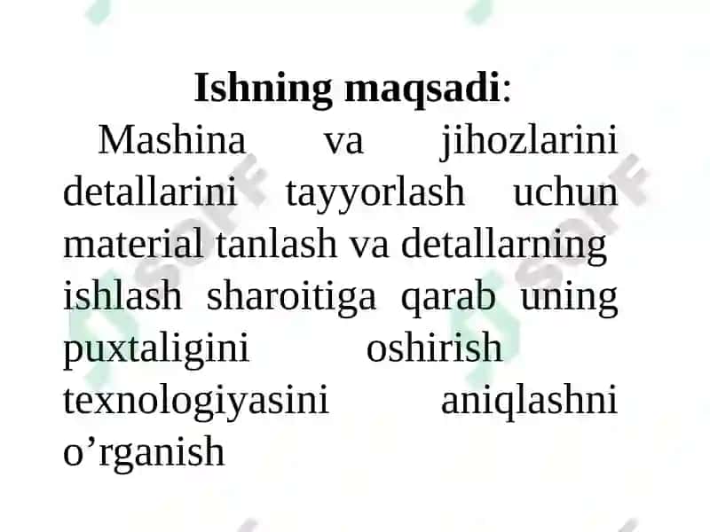MASHINASOZLIKDA QO’LLANILADIGAN DETAL VA ZAGOTOVKALAR UCHUNMATERIALLAR TANLASH 2