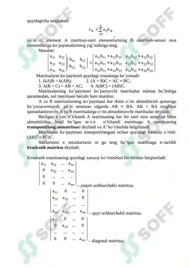 Matritsa haqida tushuncha. Matritsalar ustida amallar. 2