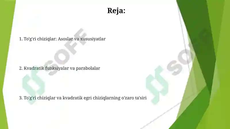 To'g'ri chiziqlar va kvadratik funksiyalar 2
