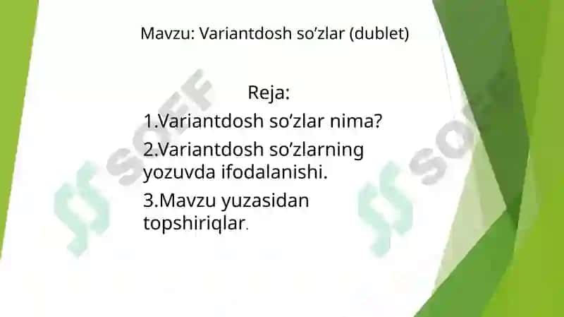 Mavzu: Variantdosh so’zlar (dublet) 8-sinf uchun dars ishlanma taqdimot 2