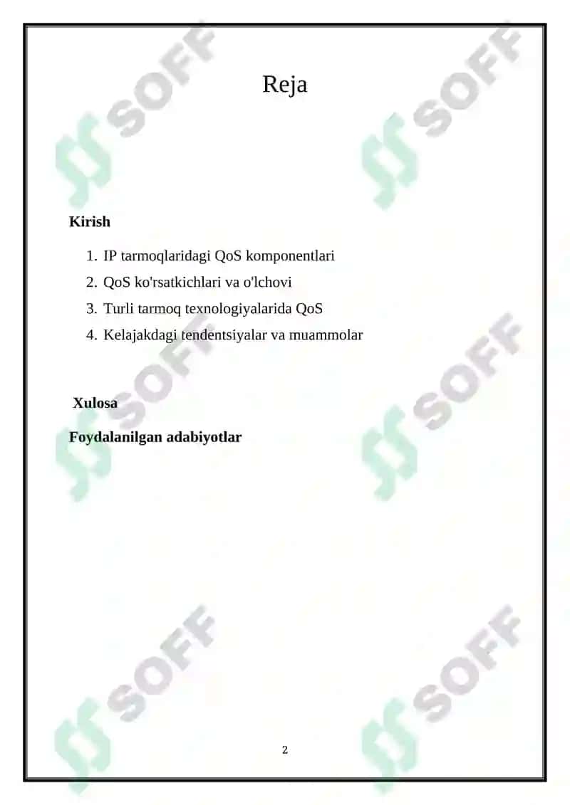 IP -Tarmoqlarda Xizmat Ko`rsatish Sifati 2
