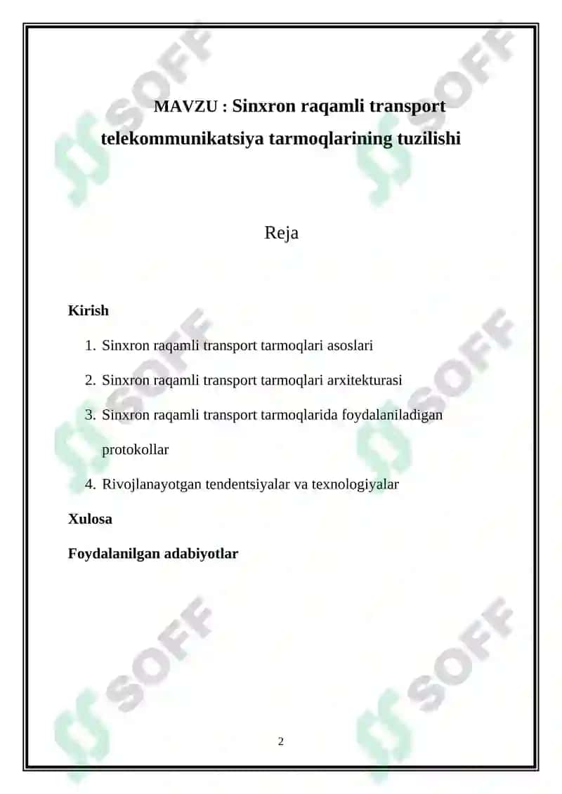 Sinxron raqamli transport telekommunikatsiya tarmoqlarining tuzilishi 2