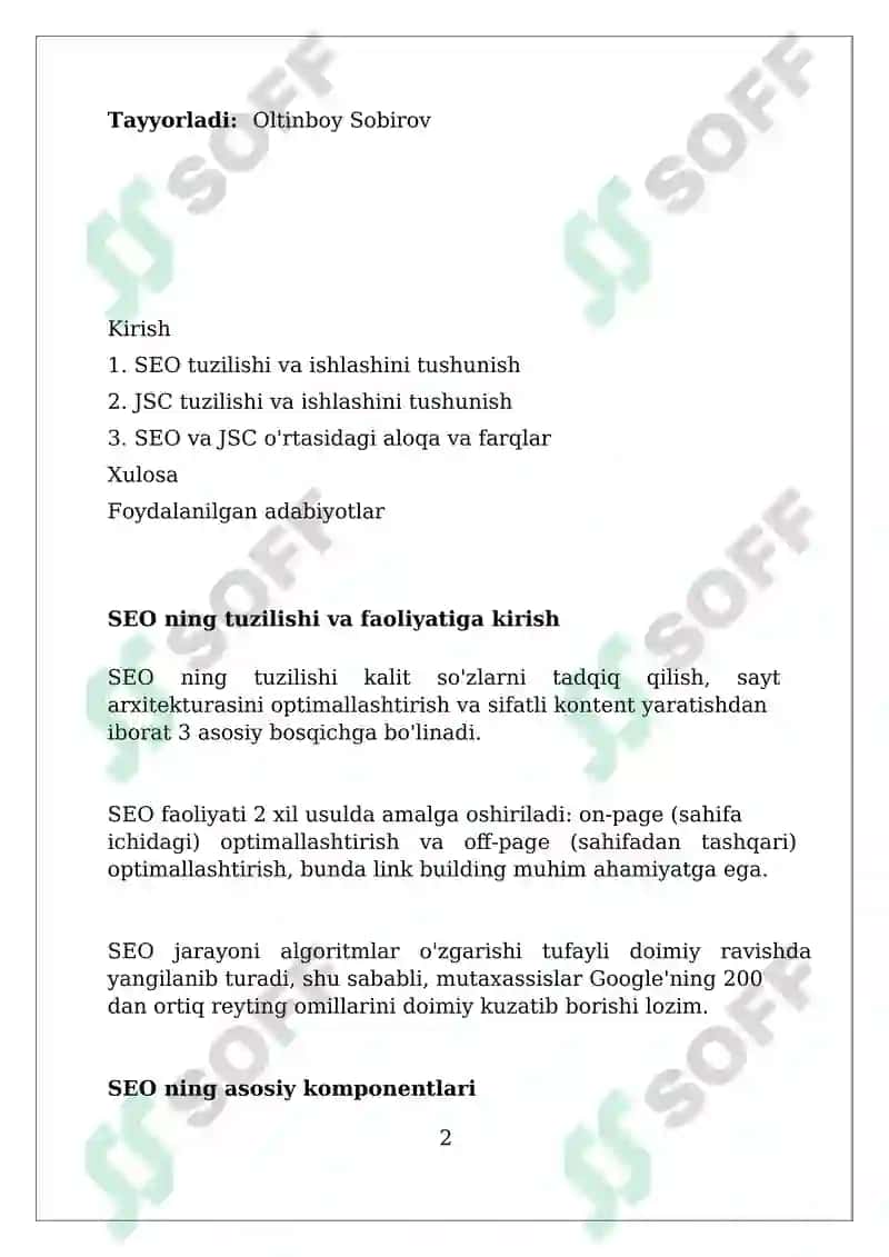SEO va JSB tuzilishi va ish faoliyati 2
