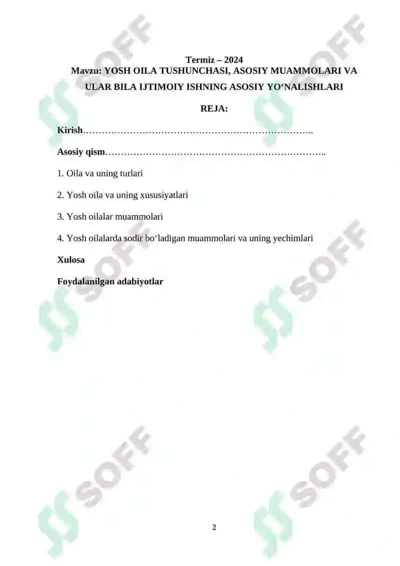 YOSH OILA TUSHUNCHASI, ASOSIY MUAMMOLARI VA ULAR BILA IJTIMOIY ISHNING ASOSIY YO‘NALISHLARI 2