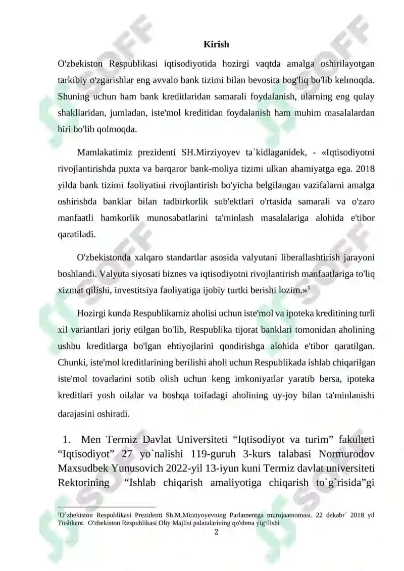 Aksiyadorlik tijorat Mikrokredit banki amaliyot bo`yicha hisobot 2
