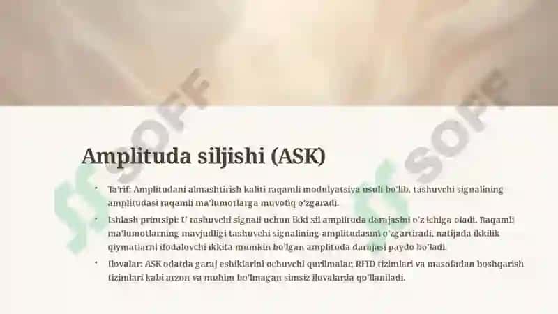 Simsiz aloqa tizimlarida ishlatiladigan raqamli modulyatsiya 2