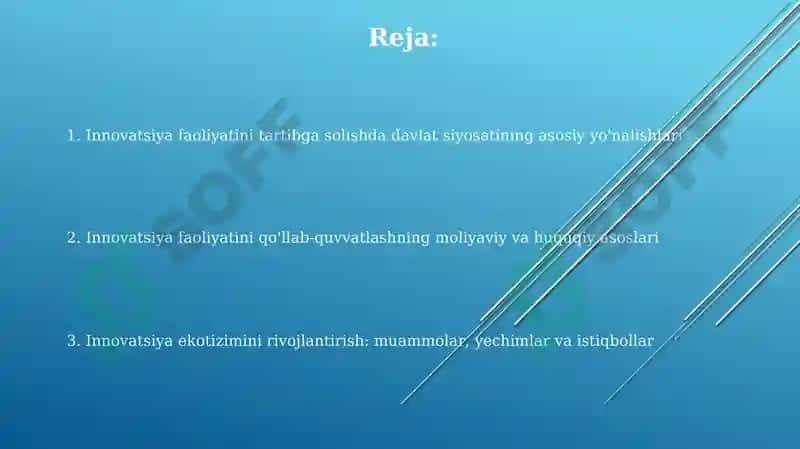 Innovasion faoliyatni tartibga solish sohasida davlat siyosati va dastaklari 2