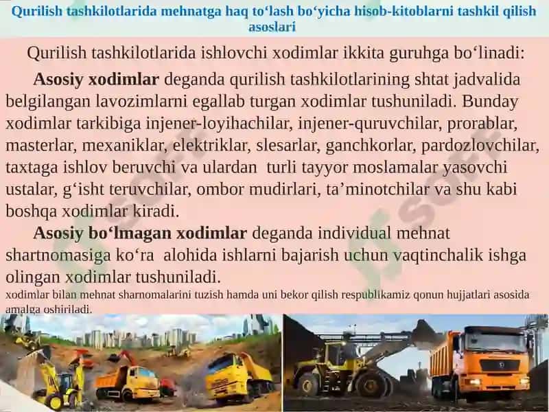 Qurilish tashkilotlarida mehnatga haq to‘lash bo‘yicha hisob - kitoblar hisobi 2