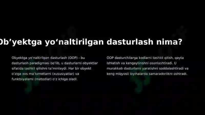 Obyektga yoʻnaltirilgan dasturlash 2