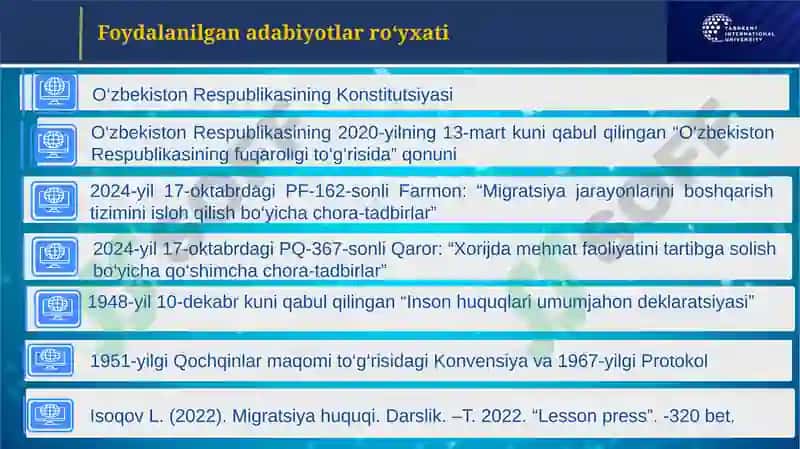 Xalqaro migratsiya huquqi fani 2
