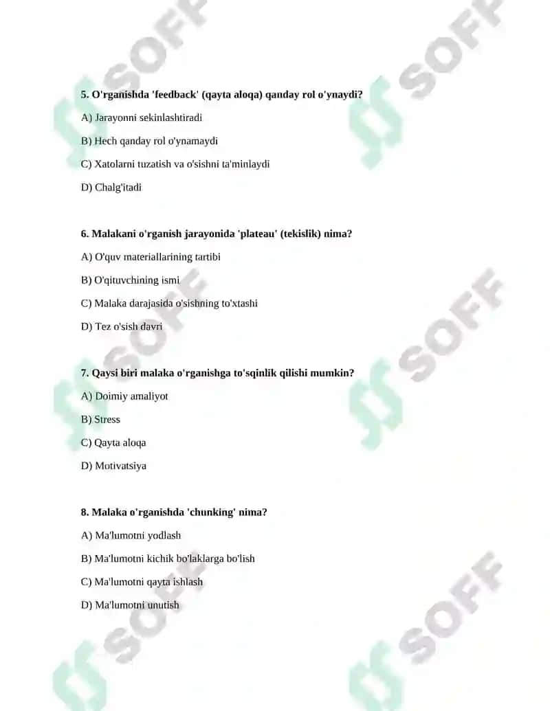 Foliyatning oʻzlashtirilishi va malakalarni egallash 2