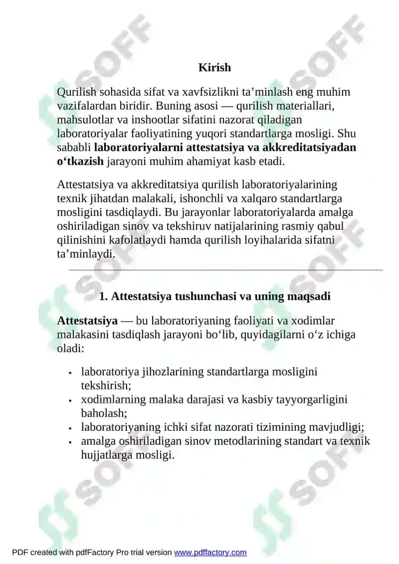 Qurilishda laboratoriyalarni attestatsiya va akkreditatsiyadan o‘tkazish tartiblari 2