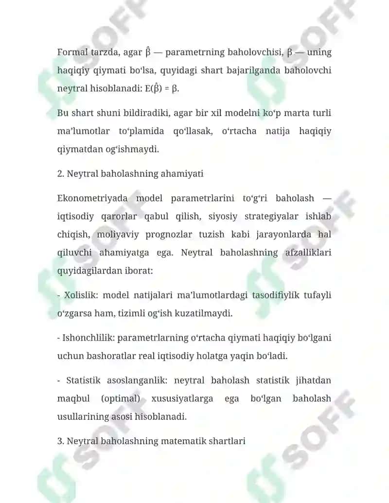 Neytral baholash va eng kichik kvadratlar usuli 2