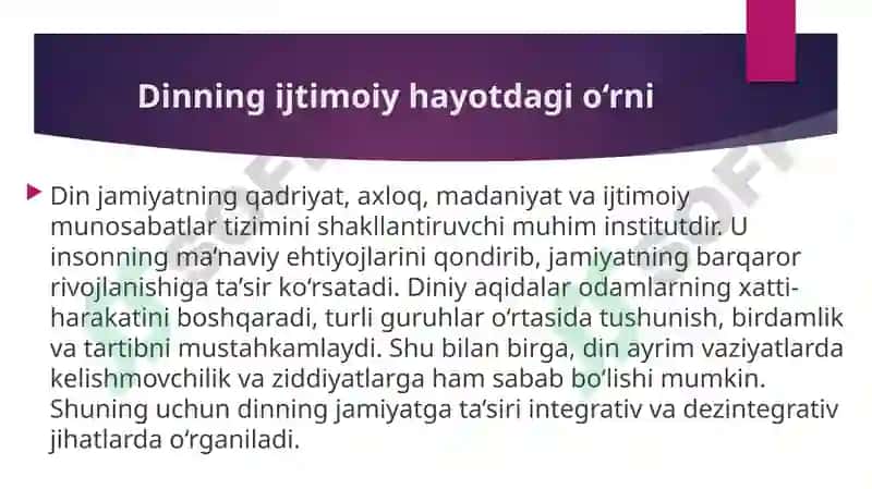 Dinning jamiyatdagi integrativ va dezintegrativ funksiyalari 2