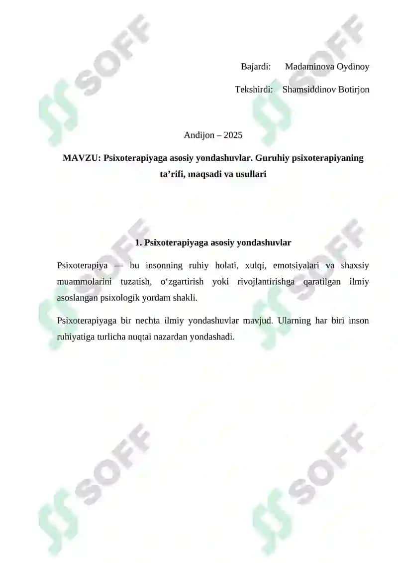 Psixoterapiyaga asosiy yondashuvlar 2