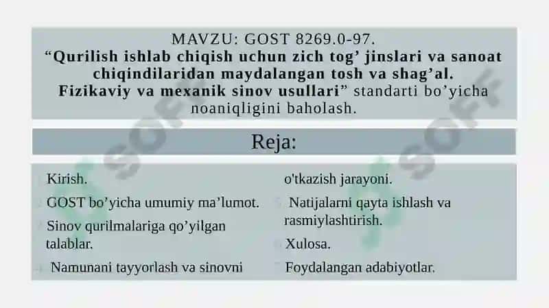 Qurilish materiallari sifatni nazorat qilish va baholash usullari FANIDAN TAQDIMOT 2