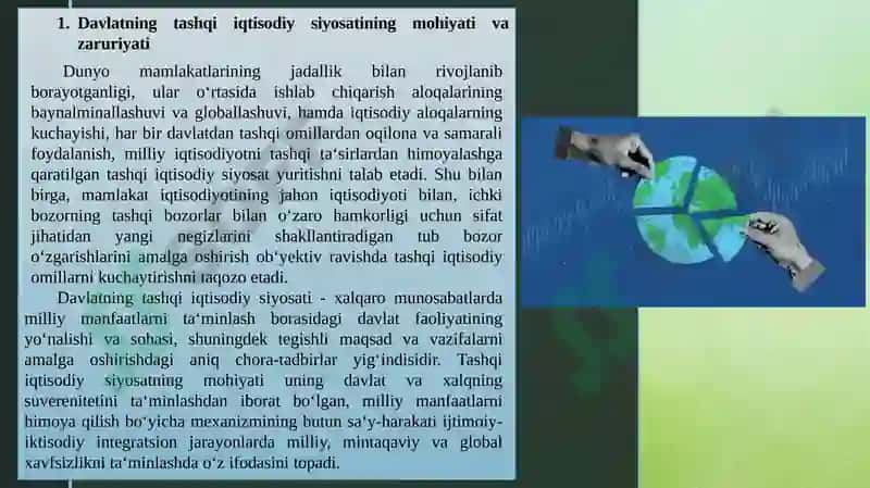 Davlatning tashqi iqtisodiy faoliyatni tartibga solish siyosati 2