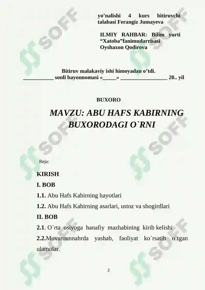 Abu Hafs Kabirning Buxorodagi o`rni 2