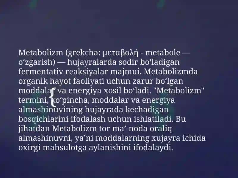 METABOLIZM JARAYONIDA ENERGIYA HOSIL BO’LISHI VA SARFLANISHI 2