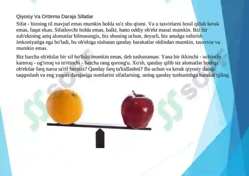 Sifat darajalari, sifatlarning oddiy, orttirma, qiyosiy, ozaytirma shakllari 2