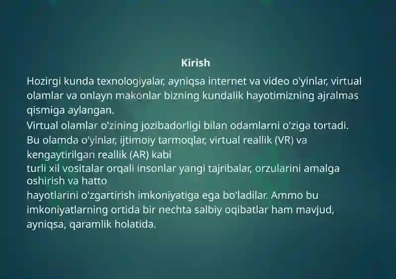 Virtual olam va unga qarshilik: Tasvirlash, jozibadorlik va oqibatlar 2