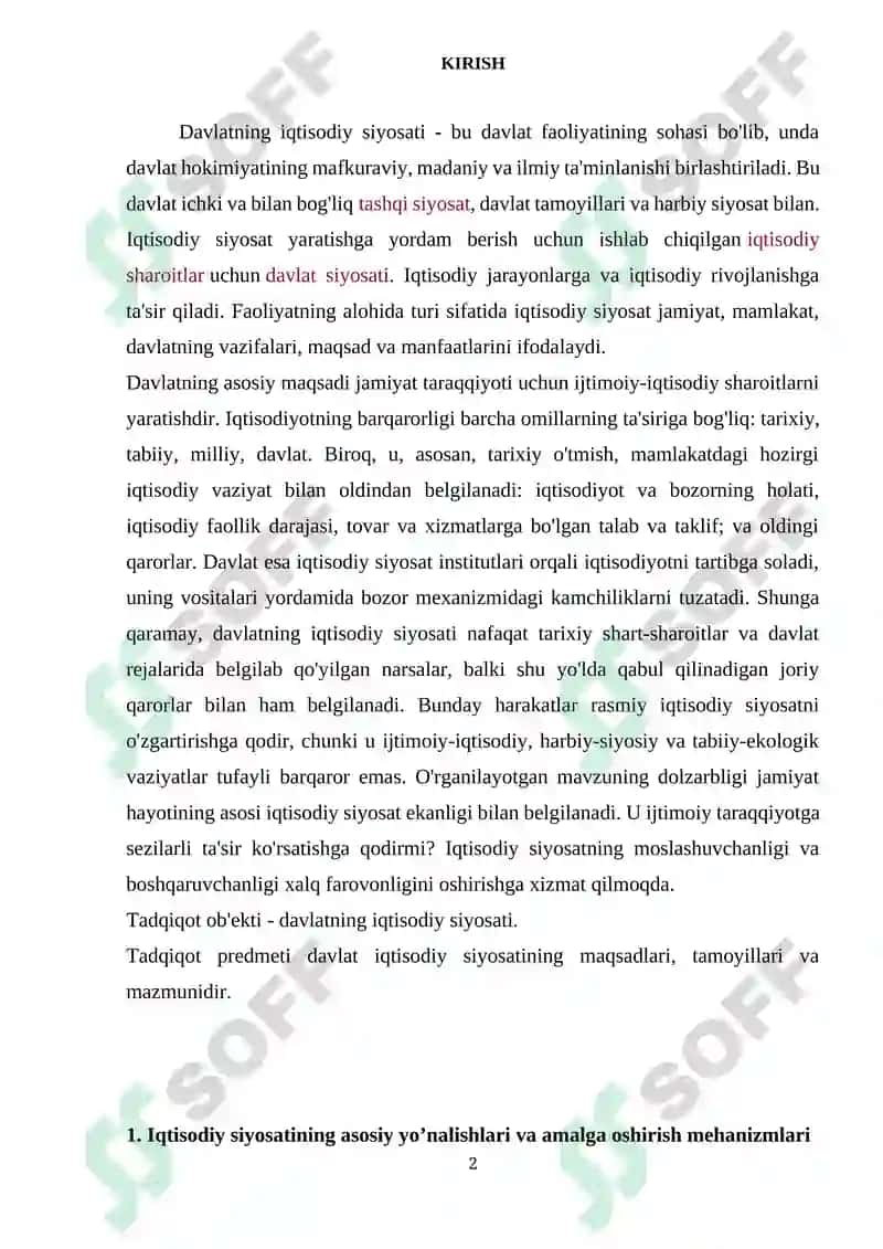 Davlatning iqtisodiy siyosatining tamoyillari va yo’nalishlari 2