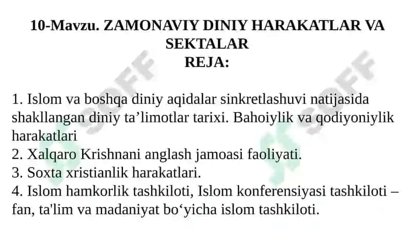 ZAMONAVIY DINIY HARAKATLAR VA SEKTALAR 2