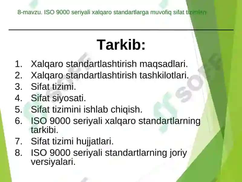 ISO 9000 seriyali xalqaro standartlarga muvofiq sifat tizimlari 2