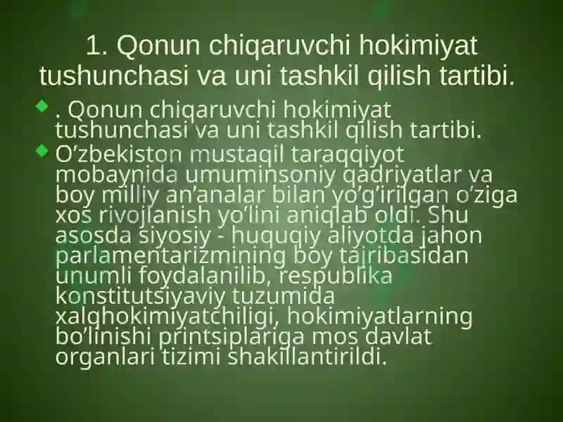 O’zbekiston Respublikasi Qonun chiqaruvchi hokimiyati 2