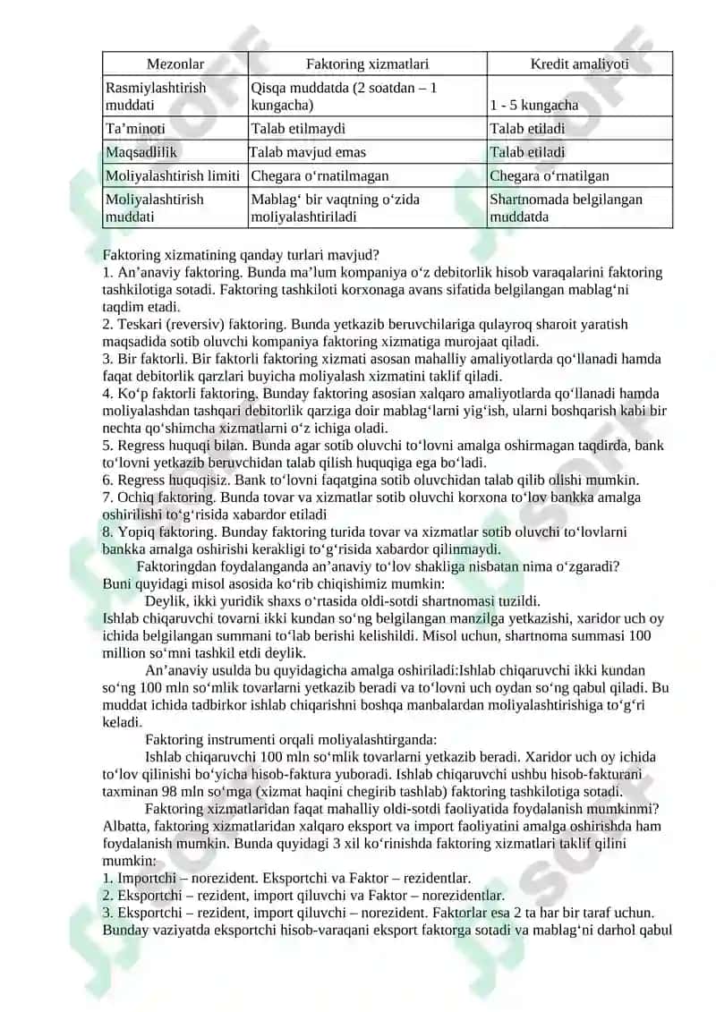 Xalqaro kredit operatsiyalarida faktoring va forfayting 2