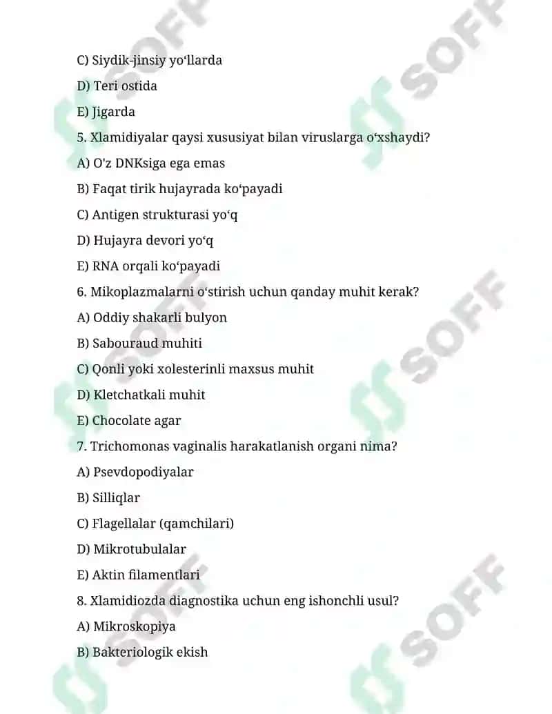 Xlamidioz, mikoplazmoz, trixomonioz qo’zg’atuvchilarining tavsifi va tashxisi. 2