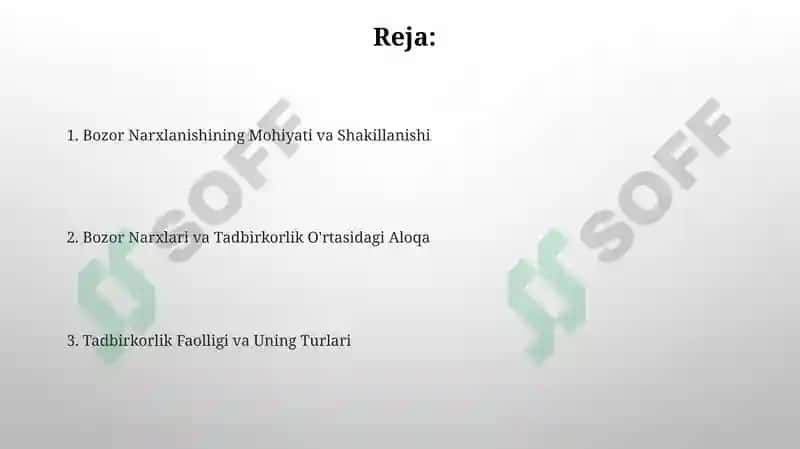Narxning mohiyati va shakllanishi.Tadbirkorli faoliyati va uning shakllari 2