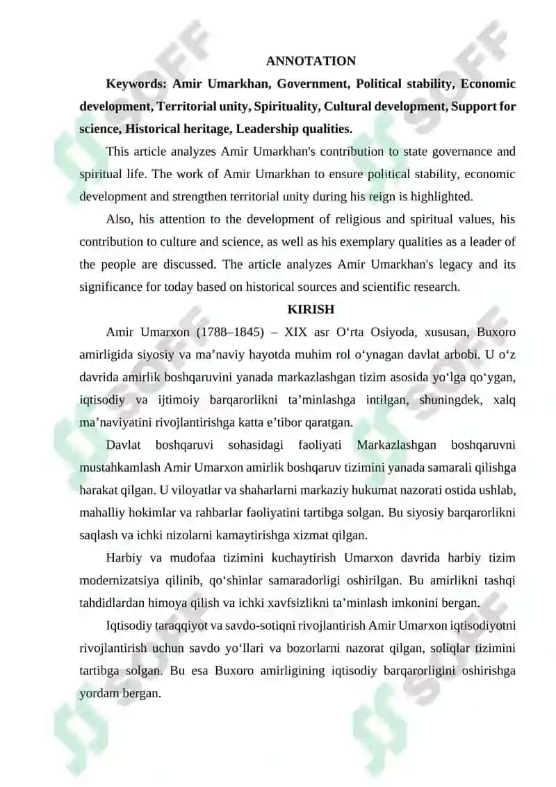 AMIR UMARXONNING DAVLAT BOSHQARUVI VA MAʼNAVIY HAYOTGA QOʻSHGAN HISSASI 2