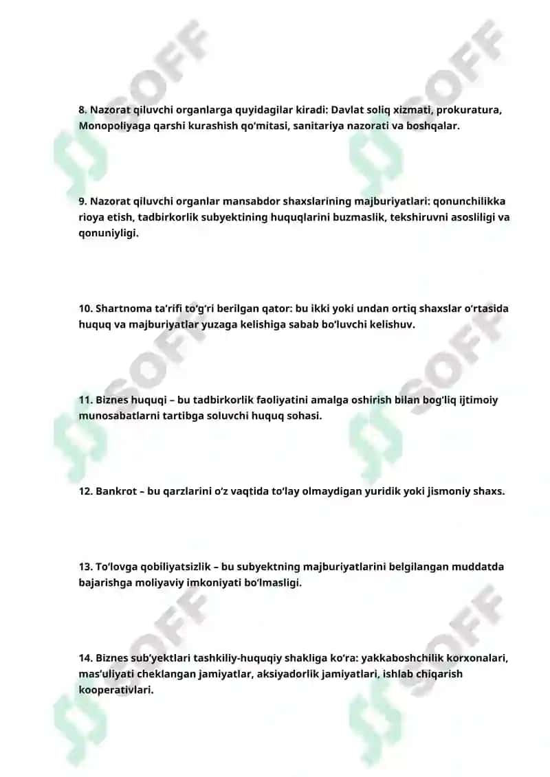 Biznes huquq savollarga javoblar 2