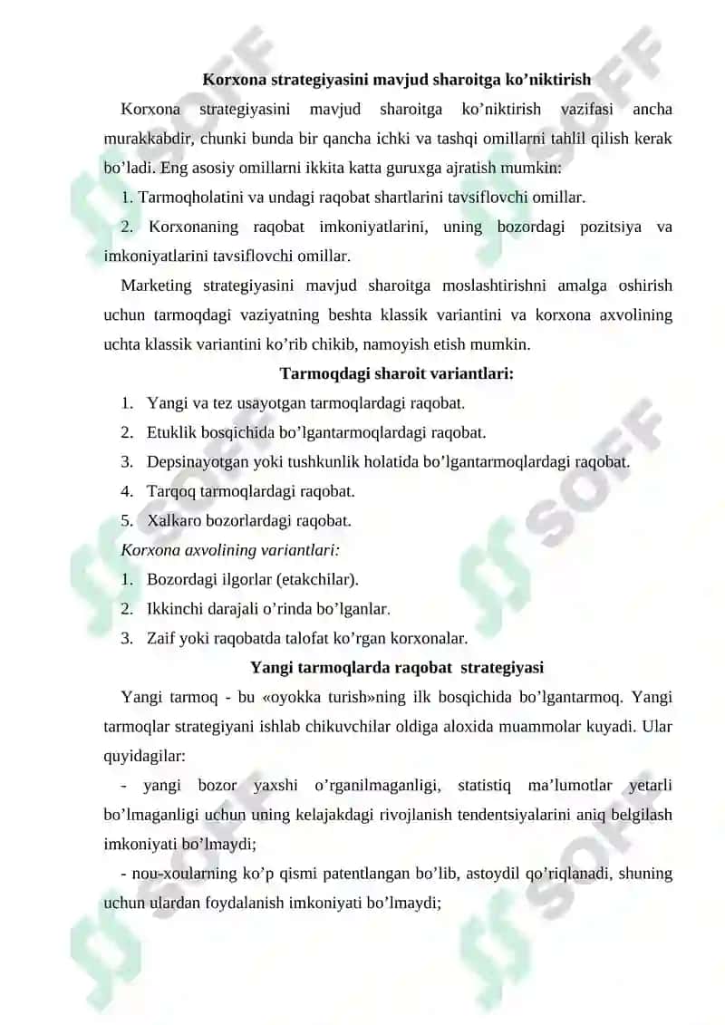 Korxona strategiyasini yaratish va yangi yo'nalishni baholash 2