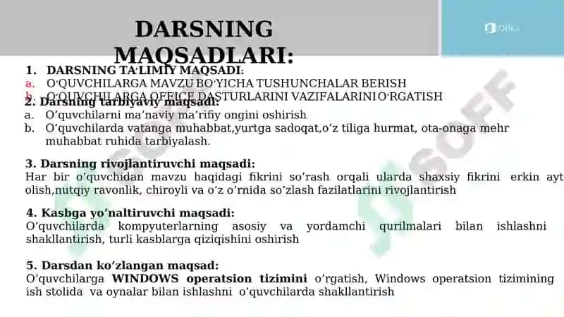Ochiq dars ishlanmasi: Informatika va AT fanidan 2