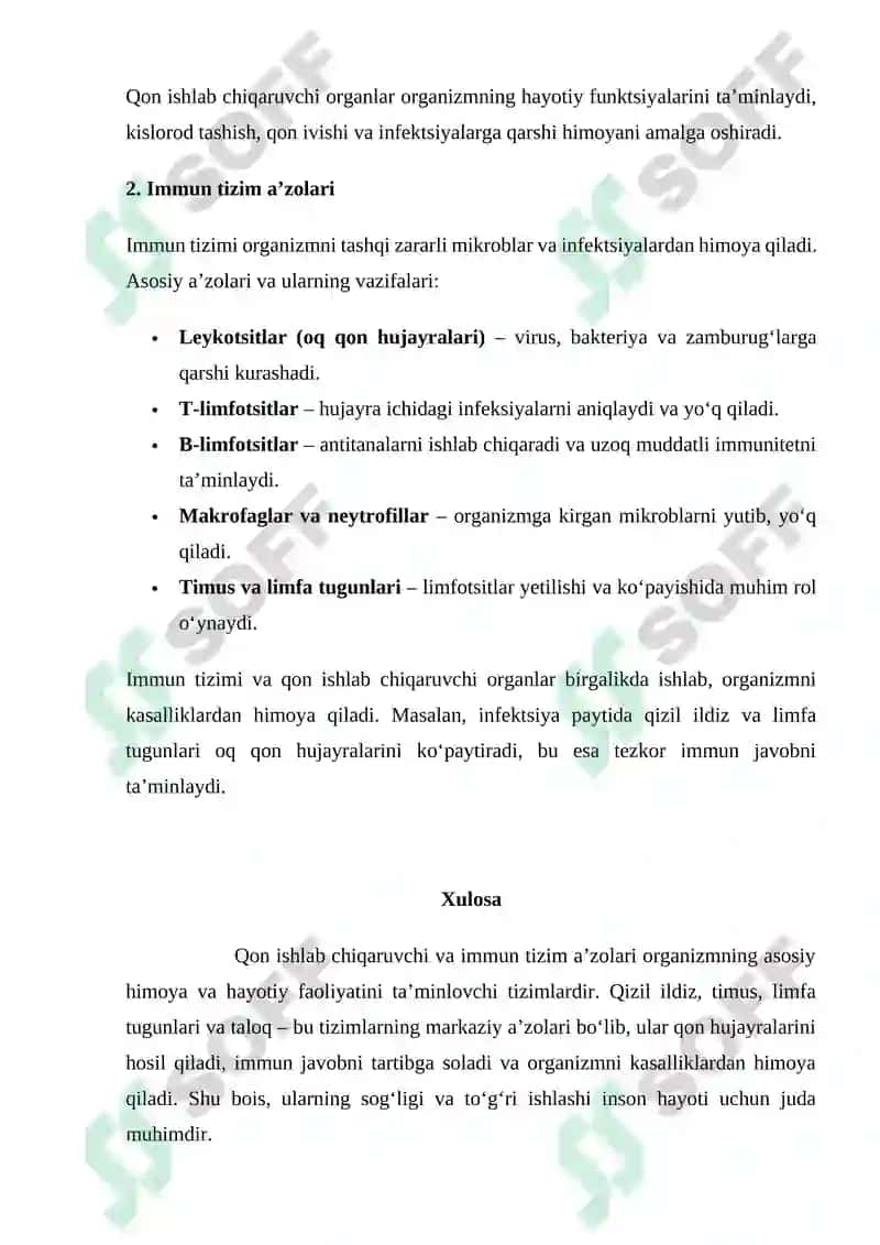 Qon ishlab chiqaruvchi va immun tizim a’zolari 2