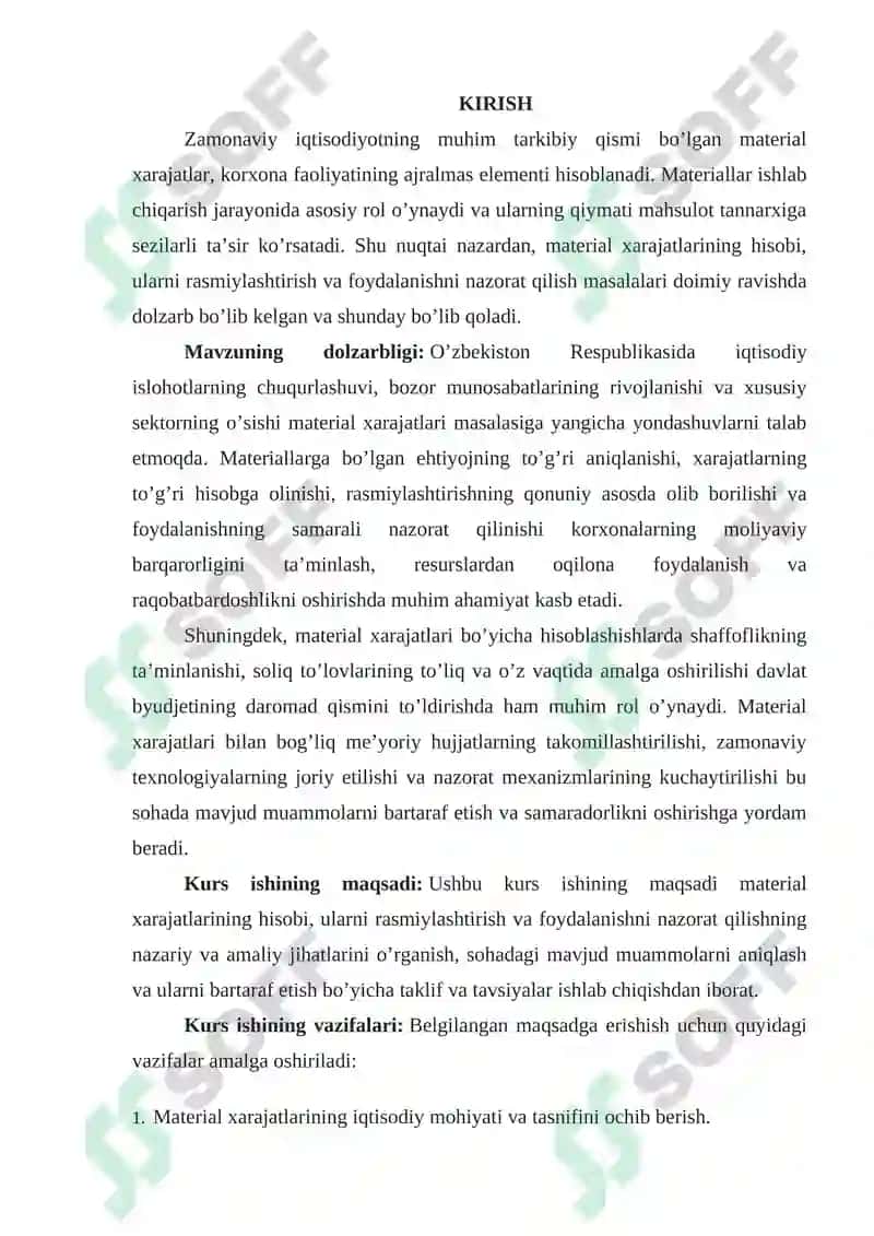MATERIAL XARAJATLARINING HISOBI 2