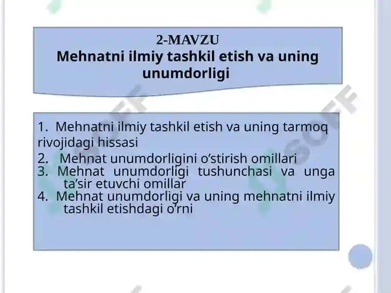 Mehnatni ilmiy tashkil etish va unumdorligi 2