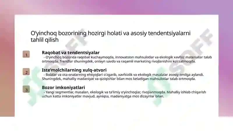 Oʻyinchoq biznesi uchun biznes reja 2